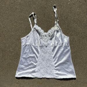 Vintage Ashley Taylor Ivory White Lace Scalloped Cami Slip Tank Top Nylon MEDIUM